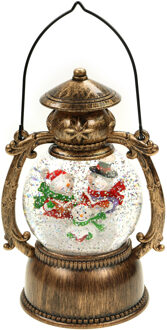 Snowglobe glitter lantaarn met sneeuwpoppen - 20 cm - met licht - kerstdecoratie
