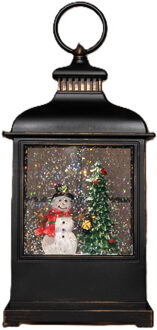 Snowglobe glitter lantaarn - sneeuwpop - LED - 27cm