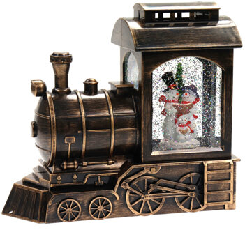 Snowglobe glitter lantaarn - trein - 21,5 x 23,5 x 10,5 cm - met licht en muziek