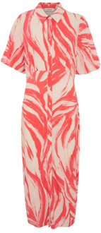 SOAKED IN LUXURY Feminine Midi Jurk Hot Coral Wave Soaked in Luxury , Multicolor , Dames - Xl,L,M,S,Xs