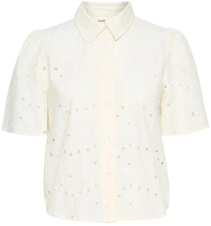 SOAKED IN LUXURY Feminine Wit Geborduurde Overhemdblouse Soaked in Luxury , White , Dames - XS