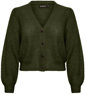 SOAKED IN LUXURY Groene Pofmouw Cardigan Soaked in Luxury , Green , Dames - XS