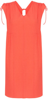 SOAKED IN LUXURY V-Hals Open Rug Jurk Hot Coral Soaked in Luxury , Orange , Dames - Xl,L,M,S,Xs
