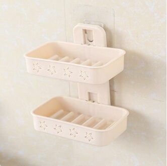 Soap Dishes Bathroom Shower Soap Box Soap Holder Double layer Soap Holder Plate Tray Bathroom rack beige-NY0345
