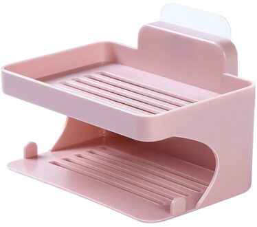 Soap Dishes Box Wall Zeep Houder Shower Soap Tray Holder For Bathroom Double Layer Storage Basket Soap Rack Shelf Kitchen Roze
