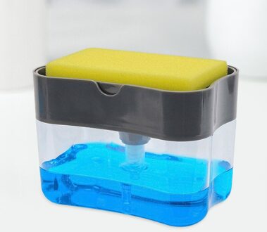 Soap Pump Dispenser With Sponge Holder Cleaning Liquid Dispenser Container Manual Press Soap Organizer Kitchen Cleaner Tool grijs