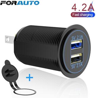 Socket 5V 4.2A Output Led Blauw Licht Dual Usb Charger Power Adapter Voor Auto Marine Motorcycle Truck 12-24V 2 Port Usb