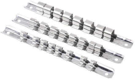 Socket Rack Holder 1/4" 3/8" 1/2" with 8 Clips On Rail Tool Organizer Storage