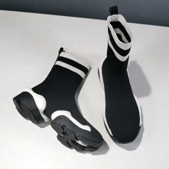 Socks shoes women's new style net red autumn thick bottom knitted elastic sports short high top shoes ins women's dad shoes