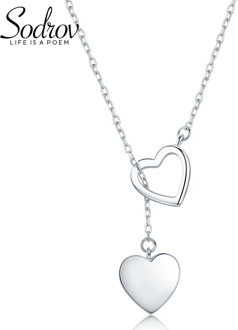 Sodrov 925 Sterling Silver Necklace Pendant For Women Double Heart High Quality Fine Silver 925 Jewelry