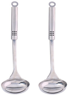 Soep/saus opscheplepel - 2x stuks - zilver - RVS - 31 cm - Keukengerei - soeplepel