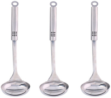 Soep/saus opscheplepel - 3x stuks - zilver - RVS - 31 cm - Keukengerei - soeplepel