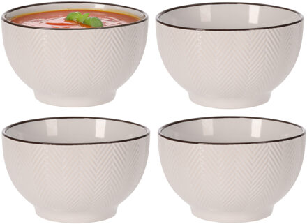 Soepkom Fishbone - 4x - beige - 14 x 8 cm - keramiek - kommetjes - 680 ml