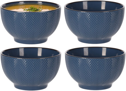 Soepkom Fishbone - 4x - blauw - 14 x 8 cm - keramiek - kommetjes - 680 ml