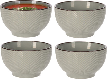 Soepkom Fishbone - 4x - lichtgrijs - 14 x 8 cm - keramiek - kommetjes - 680 ml