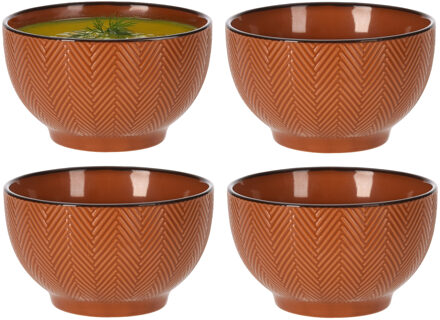Soepkom Fishbone - 4x - terra - 14 x 8 cm - keramiek - kommetjes - 680 ml
