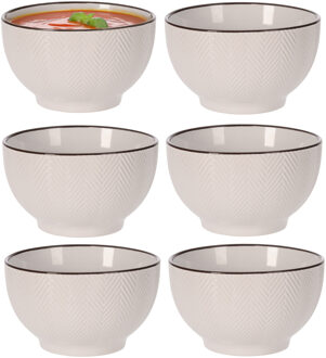 Soepkom Fishbone - 6x - beige - 14 x 8 cm - keramiek - kommetjes - 680 ml