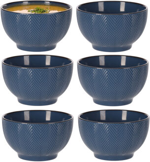 Soepkom Fishbone - 6x - blauw - 14 x 8 cm - keramiek - kommetjes - 680 ml