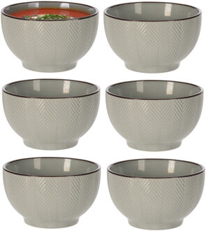 Soepkom Fishbone - 6x - lichtgrijs - 14 x 8 cm - keramiek - kommetjes - 680 ml