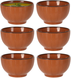Soepkom Fishbone - 8x - terra - 14 x 8 cm - keramiek - kommetjes - 680 ml