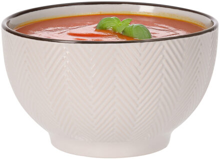 Soepkom Fishbone - beige - 14 x 8 cm - keramiek - kommetjes - 680 ml