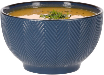 Soepkom Fishbone - blauw - 14 x 8 cm - keramiek - kommetjes - 680 ml