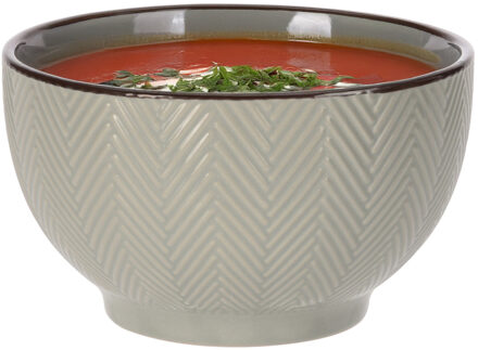 Soepkom Fishbone - lichtgrijs - 14 x 8 cm - keramiek - kommetjes - 680 ml
