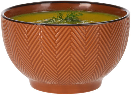 Soepkom Fishbone - terra - 14 x 8 cm - keramiek - kommetjes - 680 ml