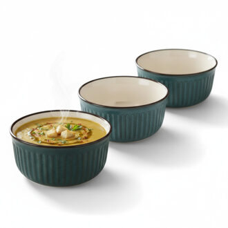 Soepkom Striped - 2x - blauw - 14 x 7 cm - keramiek - kommetjes - 500 ml