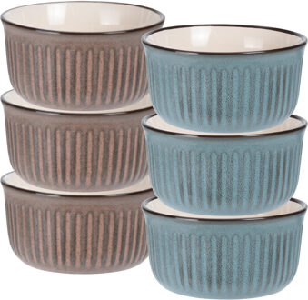 Soepkom Striped - set 6x- blauw / bruin - 14 x 7 cm - keramiek - kom