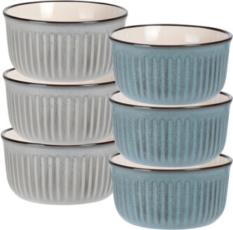Soepkom Striped - set 6x - blauw / grijs - 14 x 7 cm - keramiek - kom