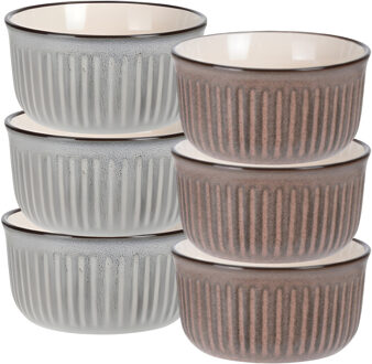 Soepkom Striped - set 6x - bruin / grijs - 14 x 7 cm - keramiek - kom