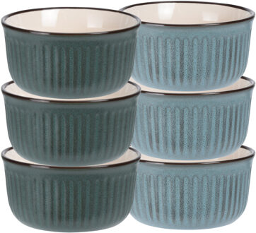 Soepkom Striped - set 6x -groen / blauw - 14 x 7 cm - keramiek - kom