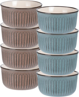 Soepkom Striped - set 8x- blauw / bruin - 14 x 7 cm - keramiek - kom