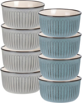 Soepkom Striped - set 8x - blauw / grijs - 14 x 7 cm - keramiek - kom