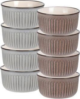 Soepkom Striped - set 8x - bruin / grijs - 14 x 7 cm - keramiek - kom