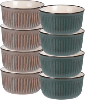 Soepkom Striped - set 8x - bruin / groen - 14 x 7 cm - keramiek - kom