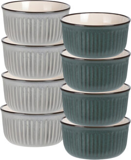 Soepkom Striped - set 8x - grijs / groen - 14 x 7 cm - keramiek - kom