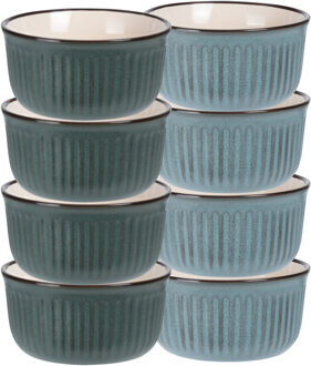 Soepkom Striped - set 8x -groen / blauw - 14 x 7 cm - keramiek - kom