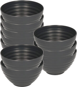 Soepkommen - 10x - D15 x H8 cm - zwart - kunststof - onbreekbaar - servies