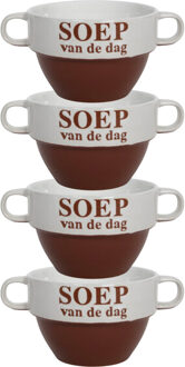 Soepkommen - 4x - Soep van de dag - keramiek - D12 x H8 cm - Bordeaux rood - Stapelbaar - Kommetjes