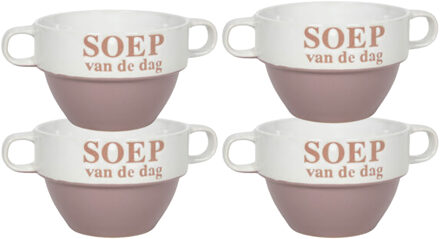 Soepkommen - 4x - Soep van de dag - keramiek - D12 x H8 cm - oud roze - Stapelbaar - Kommetjes