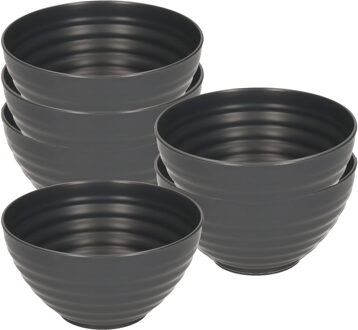Soepkommen - 6x - D15 x H8 cm - zwart - kunststof - onbreekbaar - servies