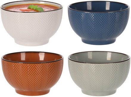 Soepkommen Fishbone - 4x stuks - 14 x 8 cm - 680 ml - keramiek