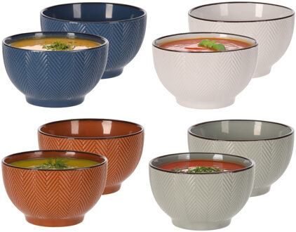 Soepkommen Fishbone - 8x stuks - 14 x 8 cm - 680 ml - keramiek