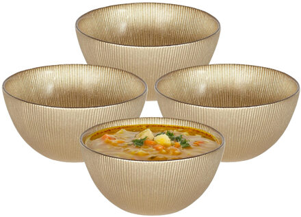 Soepkommen Gold Rush - goud met relief - 6x stuks - 15 x 7 cm - keramiek - soepkommetjes