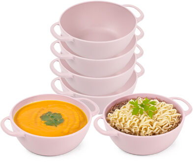 Soepkommen met hengsels - 12x - Campinglife - kunststof - D11 x H5 cm - roze - Stapelbaar