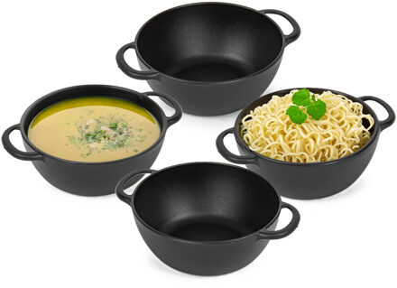 Soepkommen met hengsels - 4x - Campinglife - kunststof - D11 x H5 cm - zwart - Stapelbaar