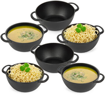 Soepkommen met hengsels - 6x - Campinglife - kunststof - D11 x H5 cm - zwart - Stapelbaar