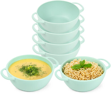 Soepkommen met hengsels - 8x - Campinglife - kunststof - D11 x H5 cm - mintgroen - Stapelbaar